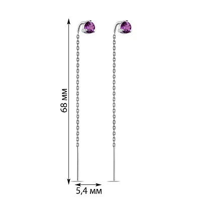 Срібні сережки-протяжки з фіолетовим аметистом (арт. 7502/557Асп)