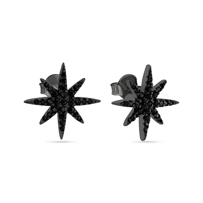 Серебряные сережки пусеты с черными фианитами  (арт. 7518/5903ч)