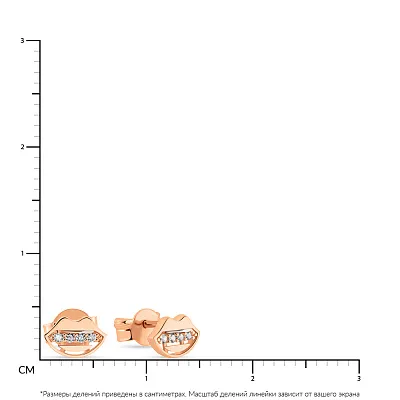 Золотые серьги-пусеты в форме губ с фианитами  (арт. 108806)