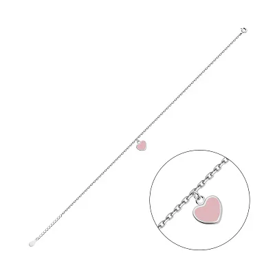 Срібний браслет на ногу з підвіскою і рожевою емаллю  (арт. 7509/3123ер)