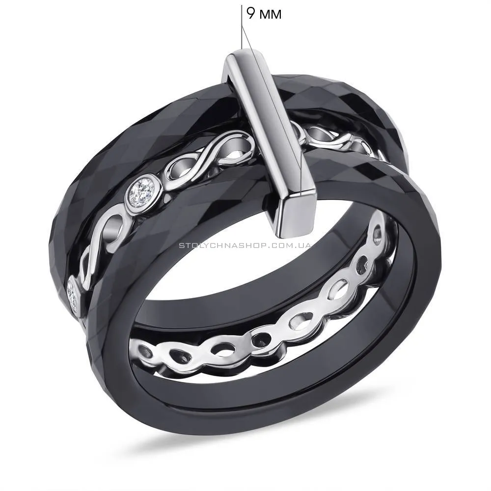 Серебряное кольцо с керамикой и фианитами (арт. 7501/1629ч075а)