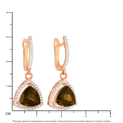 Золоті сережки-підвіски з кварцом та фіанітами (арт. 110393Пкр)