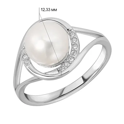 Кольцо серебряное с жемчугом и фианитами (арт. 7501/4981жб)