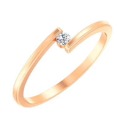 Тонкое золотое кольцо с бриллиантом  (арт. К011348005)
