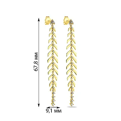 Довгі сережки зі срібла з жовтим родіюванням (арт. 7518/6595ж)