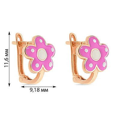 Дитячі сережки «Квіти» з червоного золота з емаллю (арт. 105541ер)