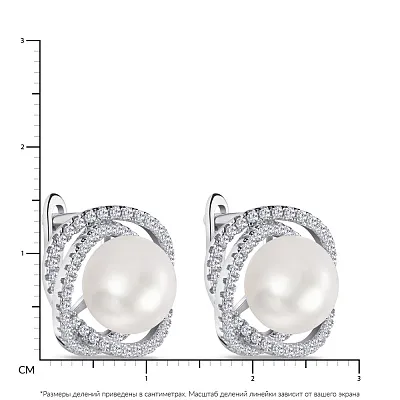 Сережки срібні з перлиною та фіанітами (арт. 7502/4017жб)