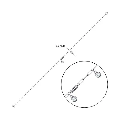Браслет зі срібла на ногу з підвісками і з фіанітами (арт. 7509/3084)