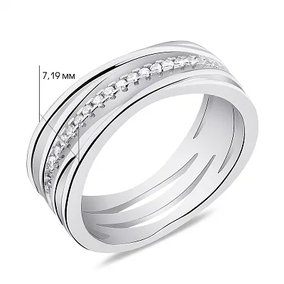 Широкое серебряное кольцо с дорожкой из фианитов (арт. 7501/К2Ф/1186-16)