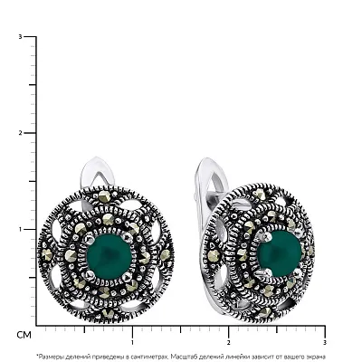 Серебряные сережки с зеленым ониксом (арт. 7402/3754мркоз)
