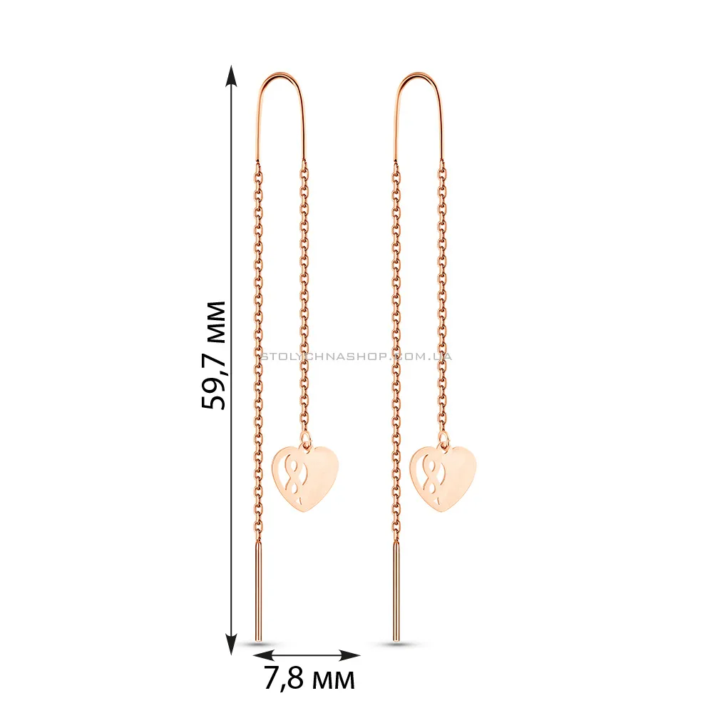 Сережки-протяжки з червого золота (арт. 109306) - 4 - цена