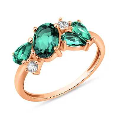 Золотое кольцо с зеленым кварцем и фианитами (арт. 141256Пз)