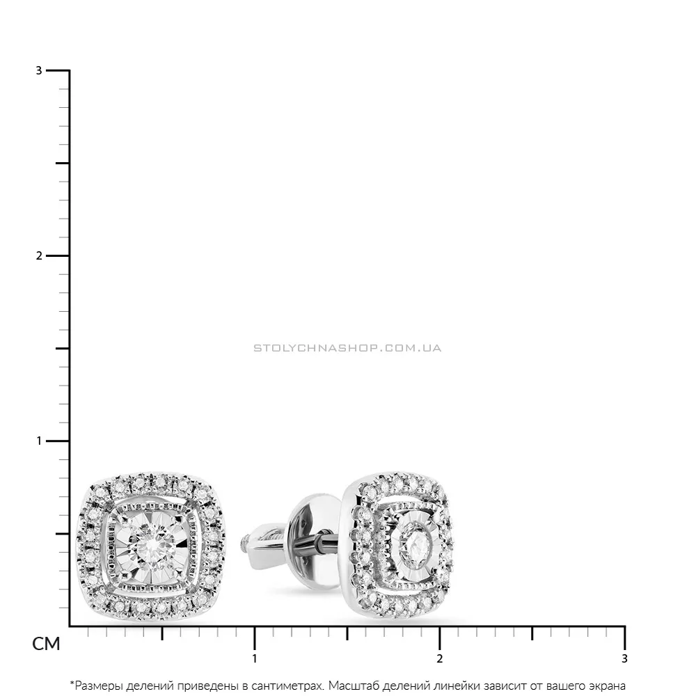 Серьги-пусеты из белого золота с бриллиантами  (арт. Т011234030б) - 2 - цена