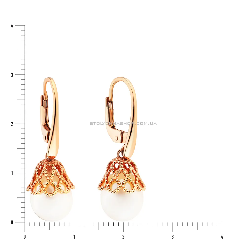 Золоті сережки з підвісками з перлів (арт. 104885прлб) - 2 - цена