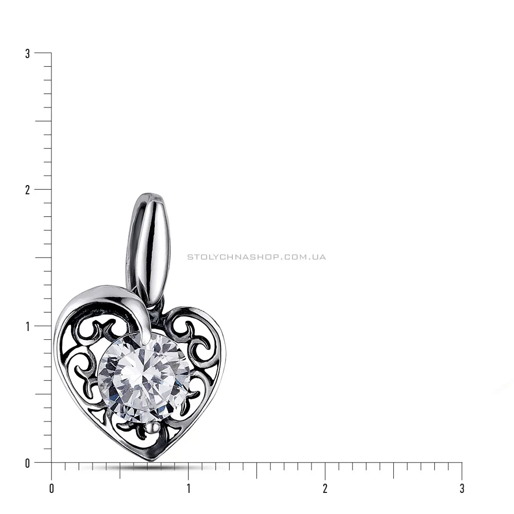 Срібна підвіска «Серце» з фіанітом (арт. 7903/85100-ч) - 2 - цена