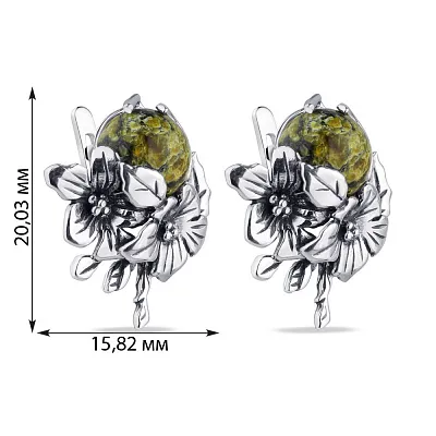 Срібні сережки «Квіти» з змійовиком (арт. 7902/1150136Зк)