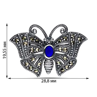 Срібна брошка "Метелик" з оніксом (арт. 7405/116мркос)