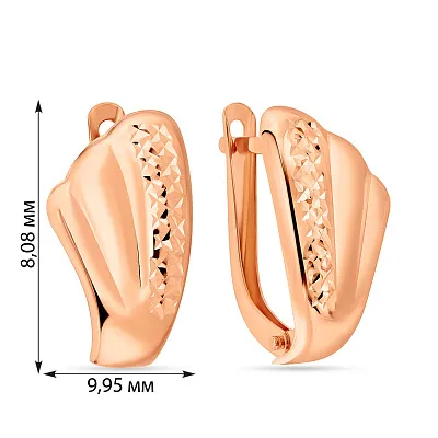 Золотые сережки в красном цвете металла (арт. 108557)