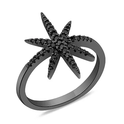 Серебряное кольцо "Полярная звезда" с черным родированием (арт. 7501/5299ч)