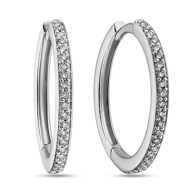 Сережки кольца из белого золота с бриллиантами  (арт. С341167020б)