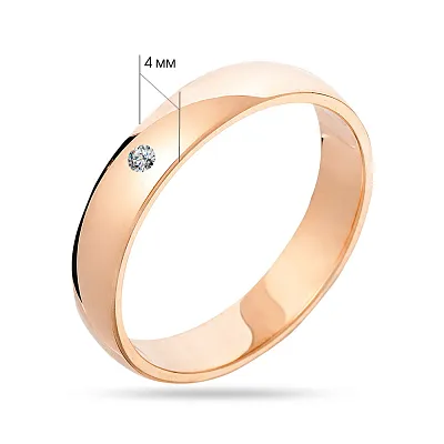 Обручальное кольцо классическое Комфорт Европейка из красного золота с бриллиантом  (арт. К239041)