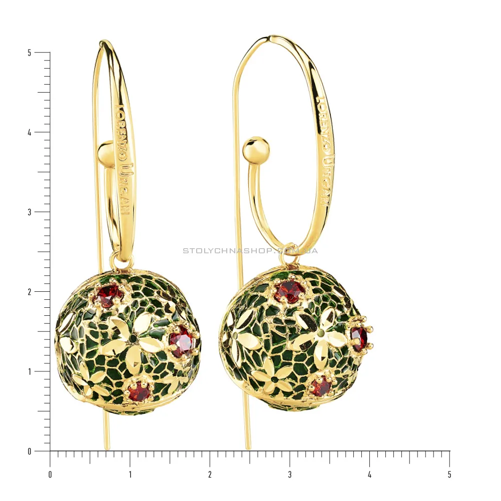 Золоті сережки-підвіски Francelli з емаллю і фіанітами (арт. 104849жез)