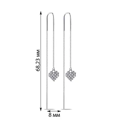 Срібні сережки-протяжки Сердечка з фіанітами (арт. 7502/9371)
