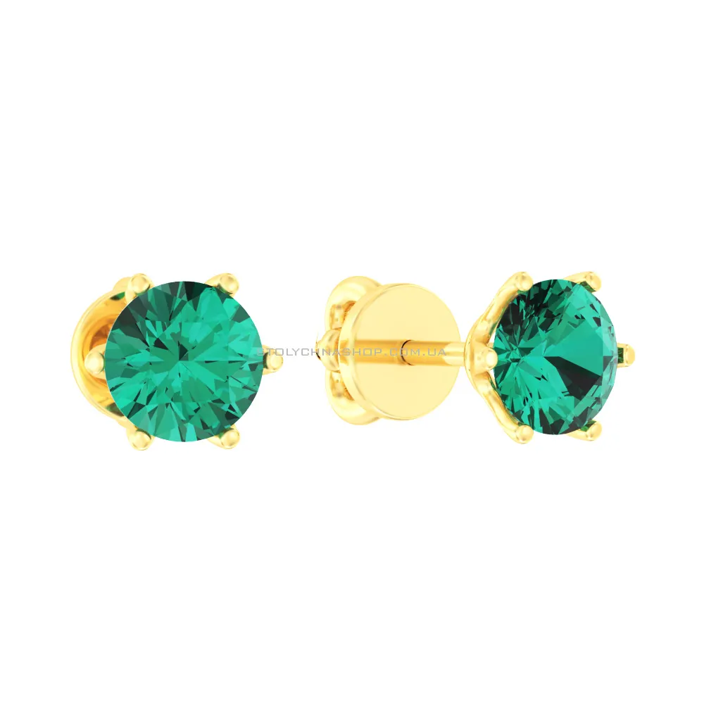 Золоті сережки-пусети з зеленим кварцом  (арт. 110341Пжсз)