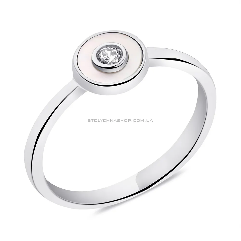 Серебряное кольцо с перламутром и фианитом (арт. 7501/6727п) - цена