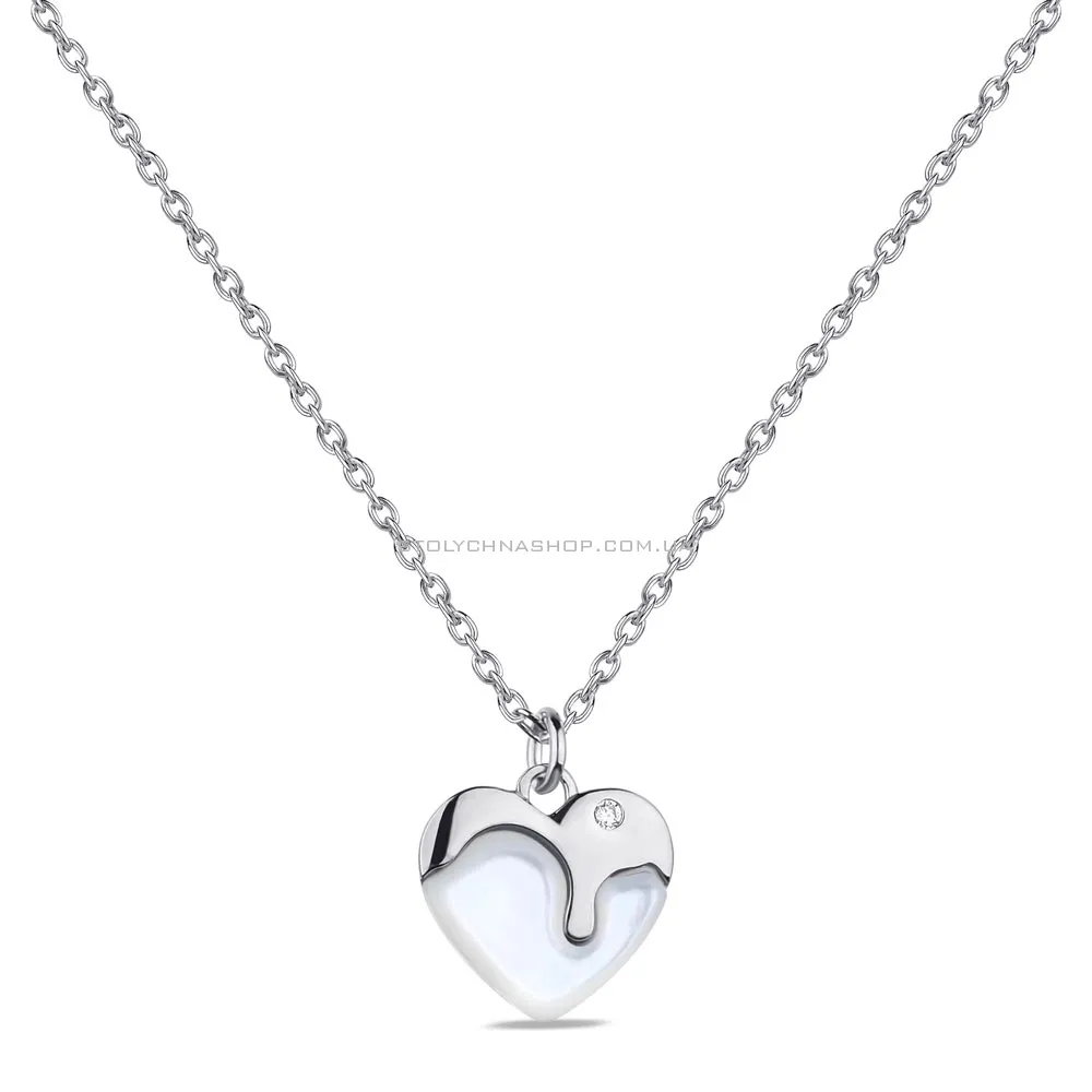 Серебряное колье Сердце с перламутром (арт. 7507/1896п) - цена
