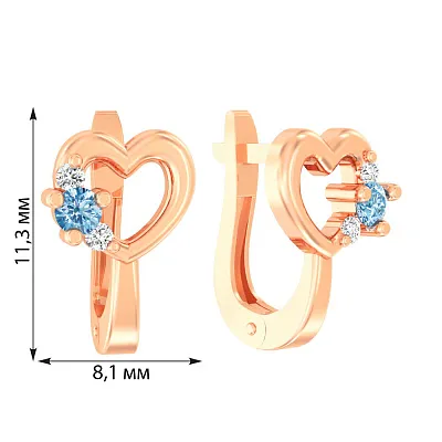 Детские золотые серьги «Сердечки» с голубыми фианитами (арт. 110498г)