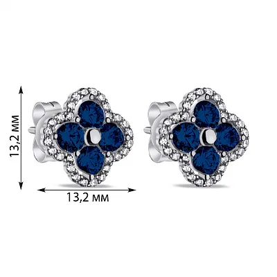 Срібні сережки-пусети з альпінітами і фіанітами (арт. 7518/6565ас)