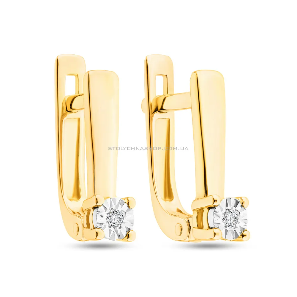 Сережки з жовтого золота з діамантами і алмазною гранню (арт. С011026ж) - цена