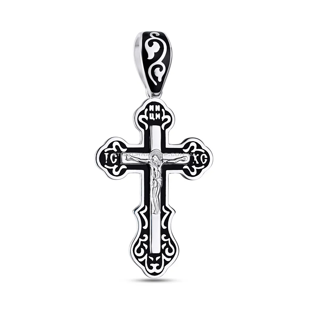 Серебряный нательный крестик с эмалью (арт. 7504/33122еч)