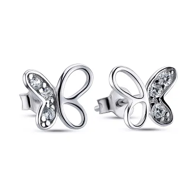 Срібні сережки пусети «Метелики» з фіанітами (арт. 7518/5151)