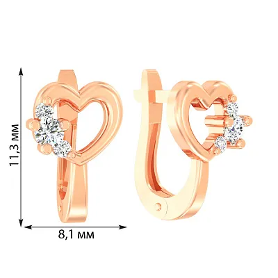 Дитячі золоті сережки «Серденька» з фіанітами (арт. 110498)