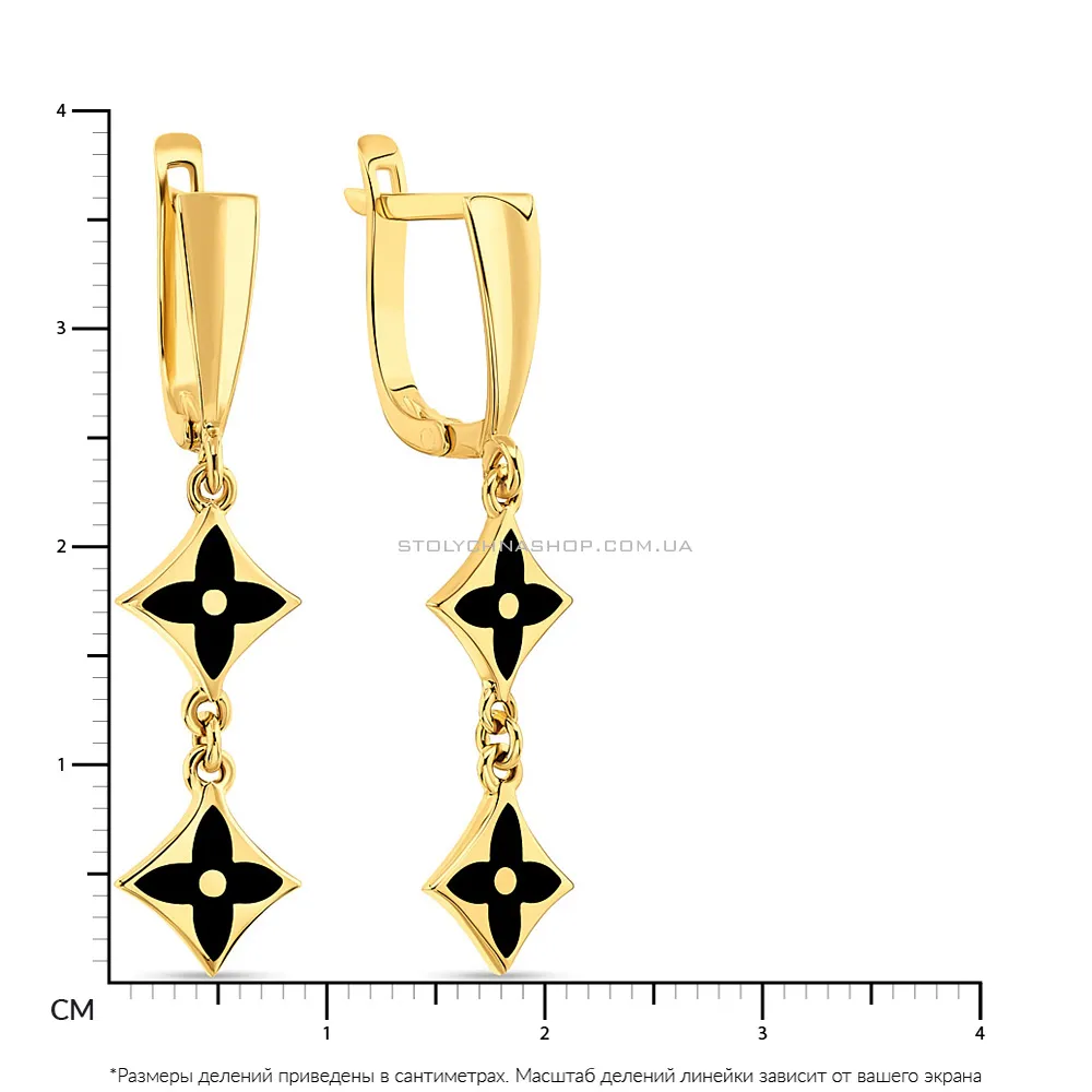 Золоті сережки-підвіски з емаллю (арт. 108671жеч)