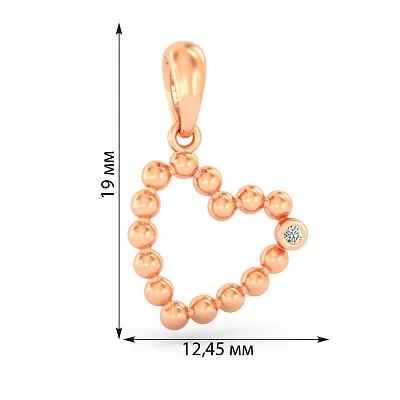 Кулон з червоного золота "Серце" з одним фіанітом  (арт. 440892)