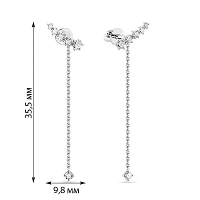 Довгі сережки із білого золота з діамантами  (арт. Т011254020б)
