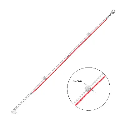 Срібний браслет з червоною ниткою з фіанітами (арт. 7309/2224)