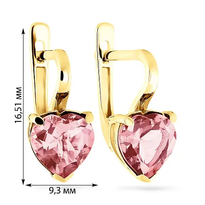Золотые серьги Сердце с розовым кварцем (арт. 110362ПжрГ)