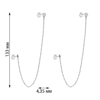 Срібні сережки на два прокола з фіанітами (арт. 7518/5910)