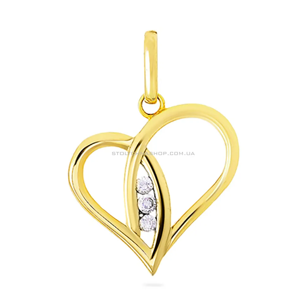 Підвіс "Серце" з жовтого золота з трьома фіанітами  (арт. 422630ж) - цена