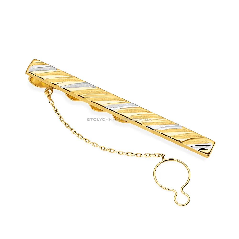 Затискач для краватки з жовтого золота з родіюванням (арт. 200085жр)