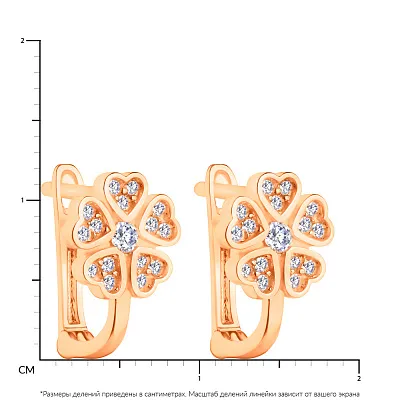 Детские золотые серьги «Цветочки» с фианитами  (арт. 107126)
