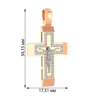 Золотий натільний хрестик з розп'яттям та фіанітами (арт. 501050)