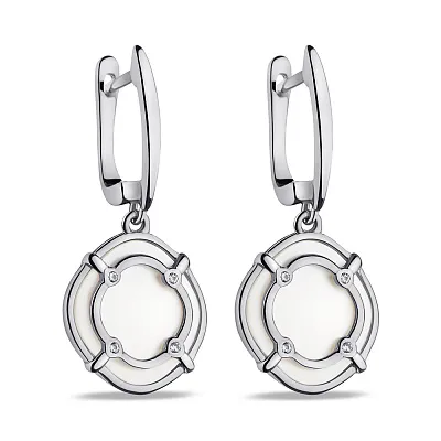 Серебряные серьги-подвески с перламутром и фианитами (арт. 7502/9607п)