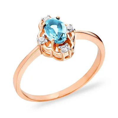 Золотое кольцо с голубым топазом и фианитами (арт. 140676Пг)