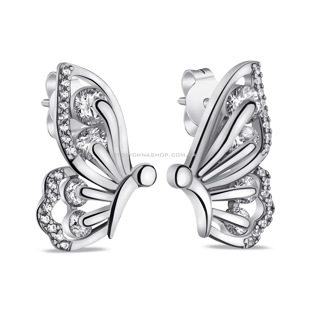 Серебряные серьги Бабочки с фианитами (арт. 7518/6897) - цена