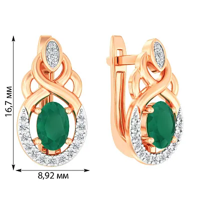 Золоті сережки зі смарагдом та діамантами (арт. С011049и)